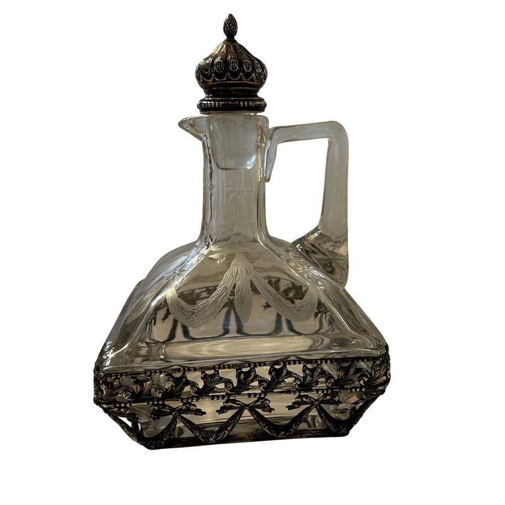 Antique‎ German Hanau .800 Silver Glass Decanter JD Schleissner Sohne c1900